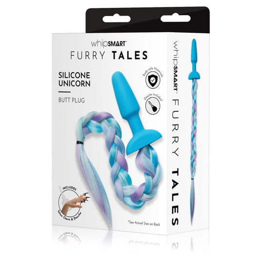 WhipSmart Furry Tales Silicone Unicorn Butt Plug - Blue 8.9cm Butt Plug with Unicorn Tail