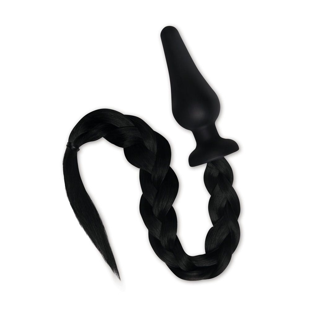 WhipSmart Furry Tales 4" Silicone Pony Tail Butt Plug - Black 10.1cm Butt Plug with Black Pony Tail
