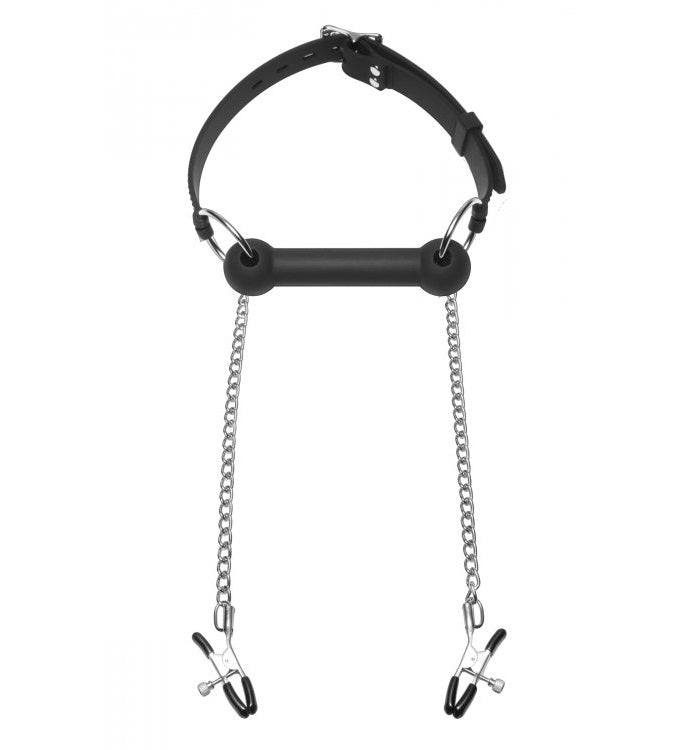 Master Series Equine Silicone Bit Gag With Nipple Clamps