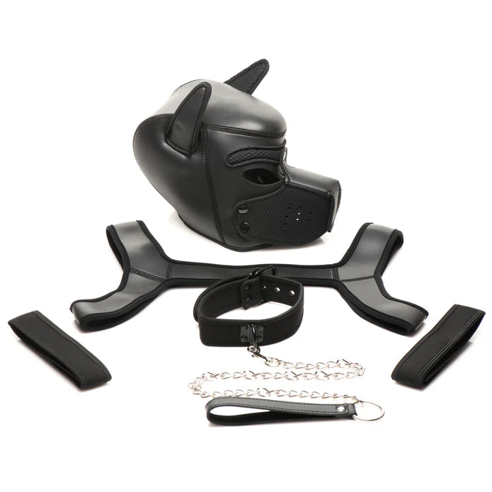 Master Series Full Pup Arsenal Set Neoprene Puppy Hood, Chest Harness, Collar W/ Leash, & Arm Bands
