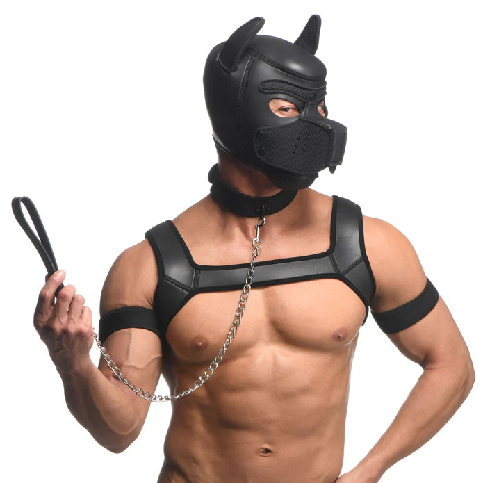 Master Series Full Pup Arsenal Set Neoprene Puppy Hood, Chest Harness, Collar W/ Leash, & Arm Bands