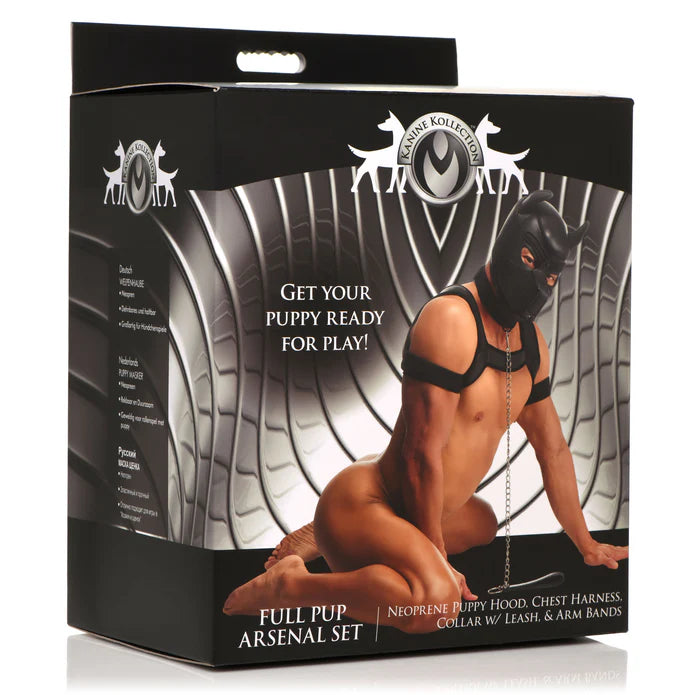 Master Series Full Pup Arsenal Set Neoprene Puppy Hood, Chest Harness, Collar W/ Leash, & Arm Bands