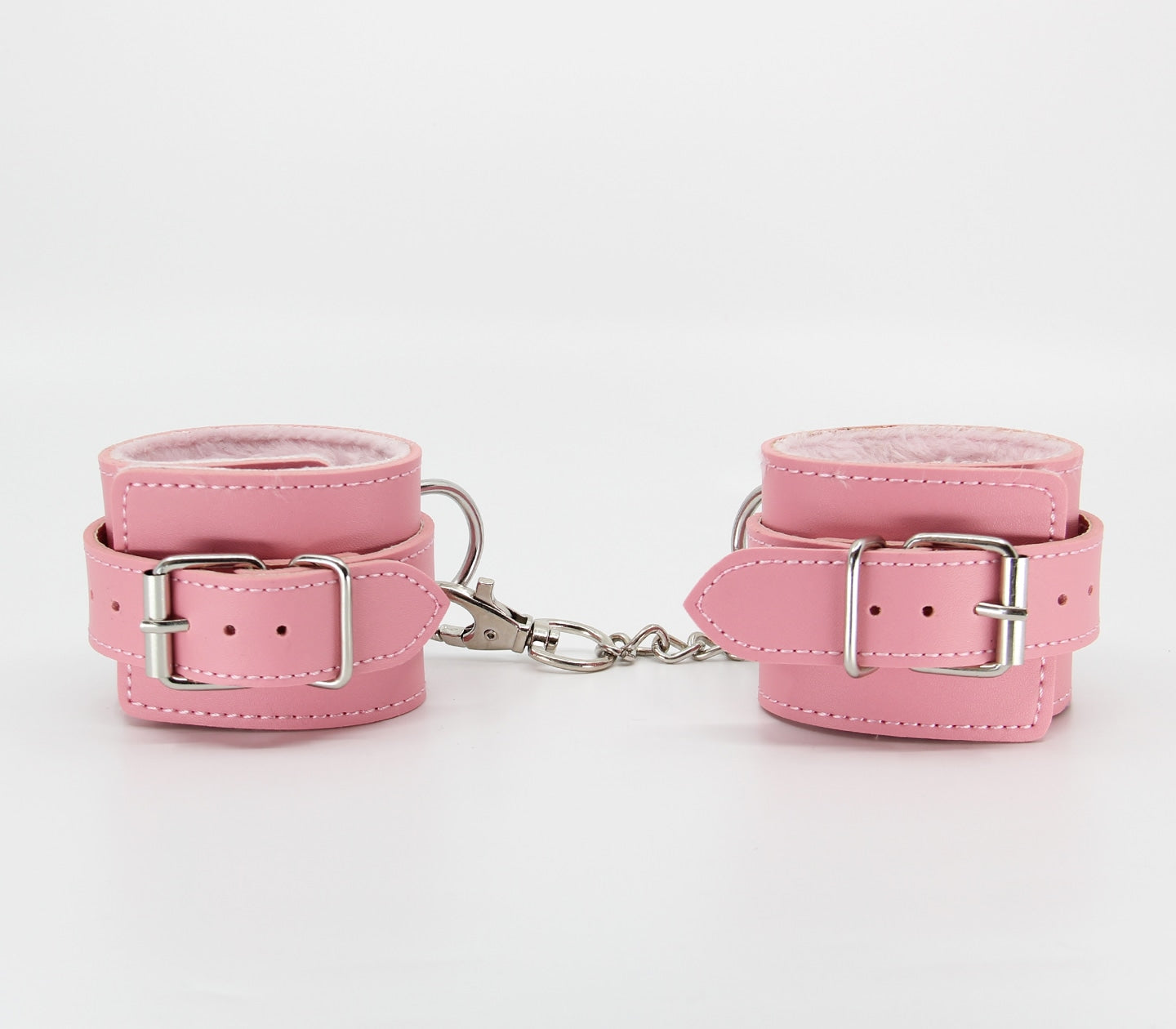 Love In Leather Faux Fur Lined Leatherette Wrist Restraints With Detachable Chain Join