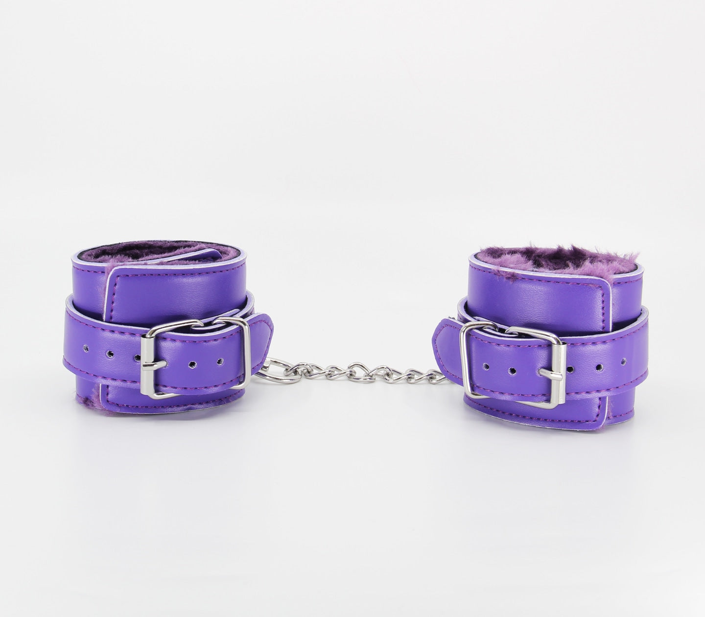 Love In Leather Faux Fur Lined Leatherette Wrist Restraints With Detachable Chain Join