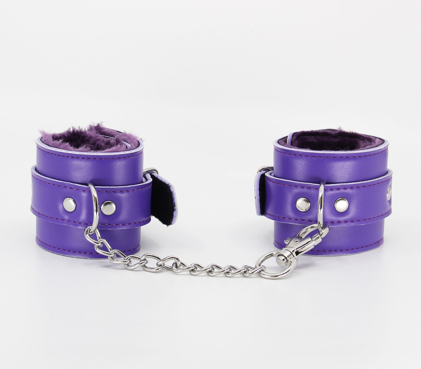 Love In Leather Faux Fur Lined Leatherette Wrist Restraints With Detachable Chain Join