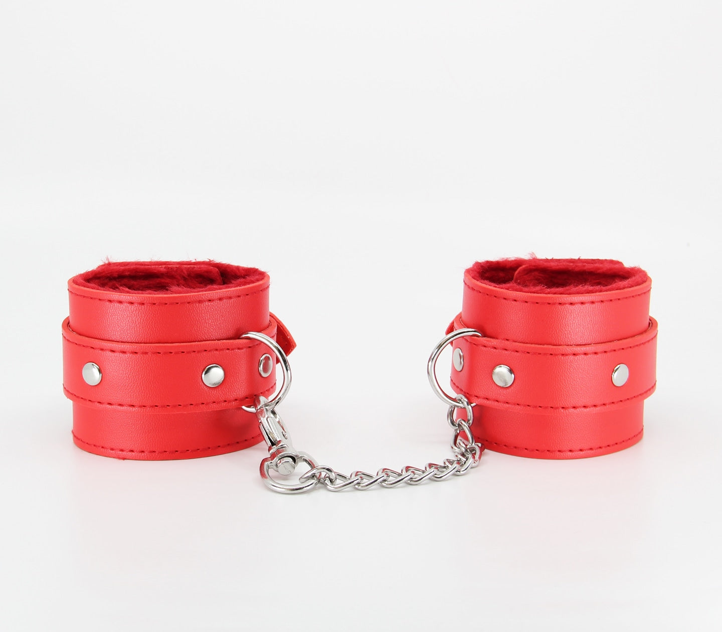 Love In Leather Faux Fur Lined Leatherette Wrist Restraints With Detachable Chain Join