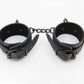 Love In Leather Black Lace Printed Wrist Restraints With Matte Black Hardware And Chain Join