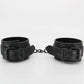 Love In Leather Black Lace Printed Wrist Restraints With Matte Black Hardware And Chain Join