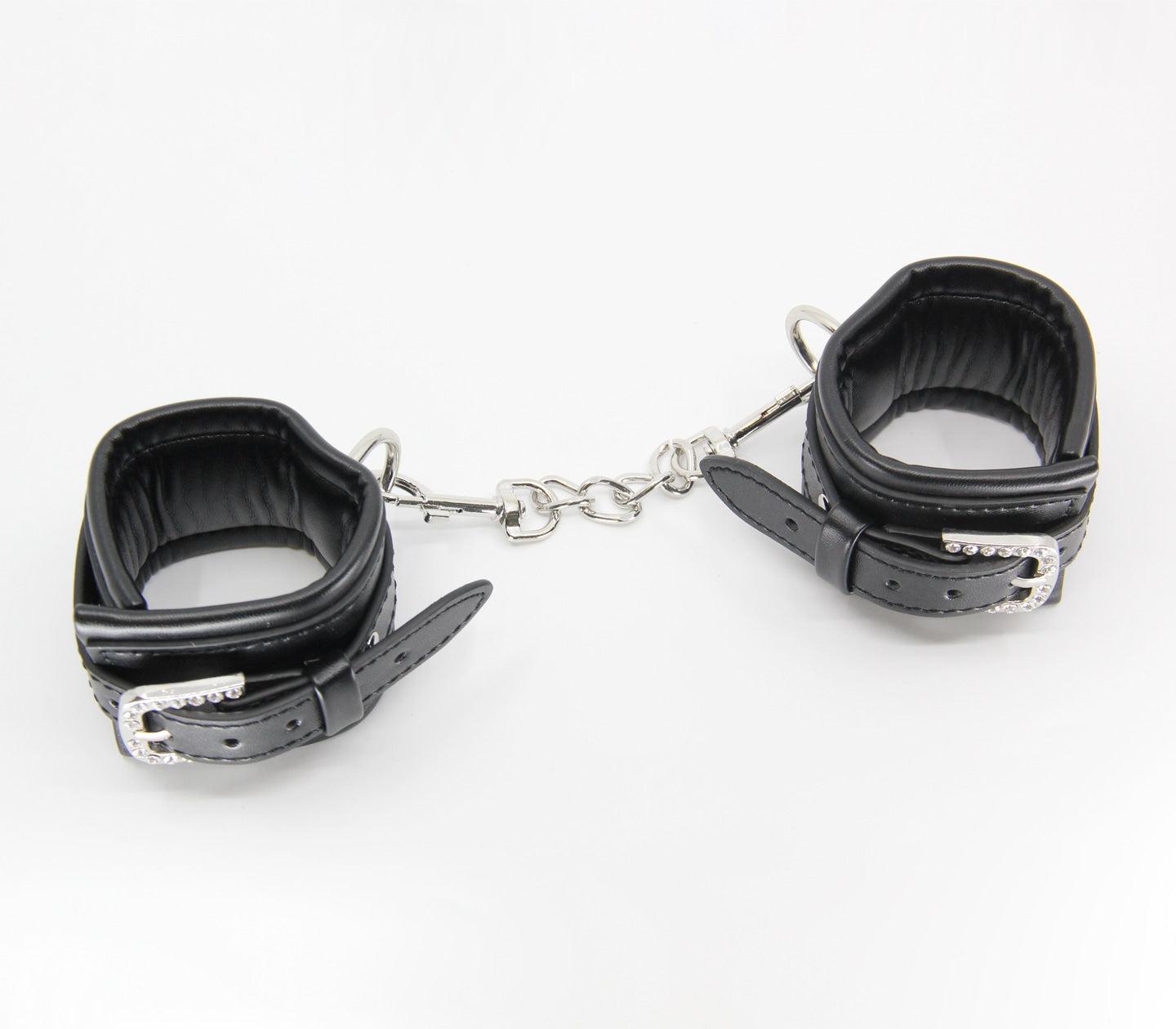 Love In Leather Faux Leather Wrist Restraints With Detachable Chain Join And Diamanté Buckle