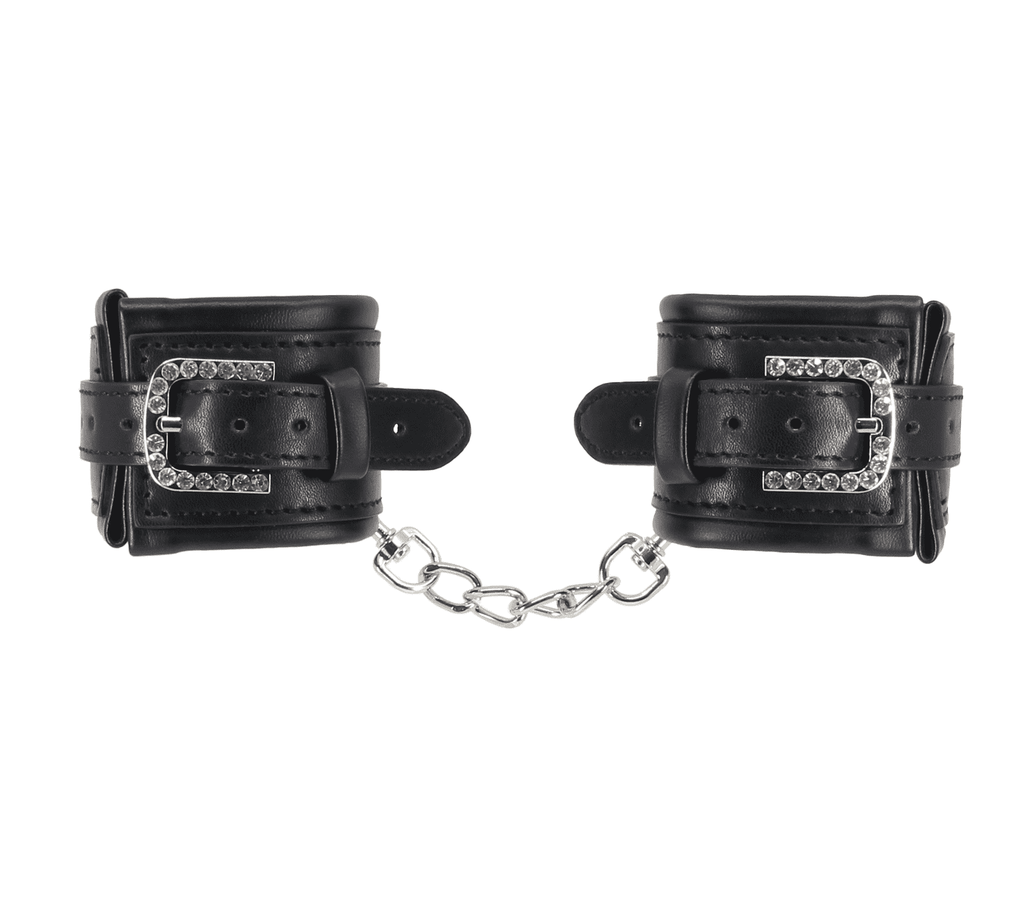 Love In Leather Faux Leather Wrist Restraints With Detachable Chain Join And Diamanté Buckle