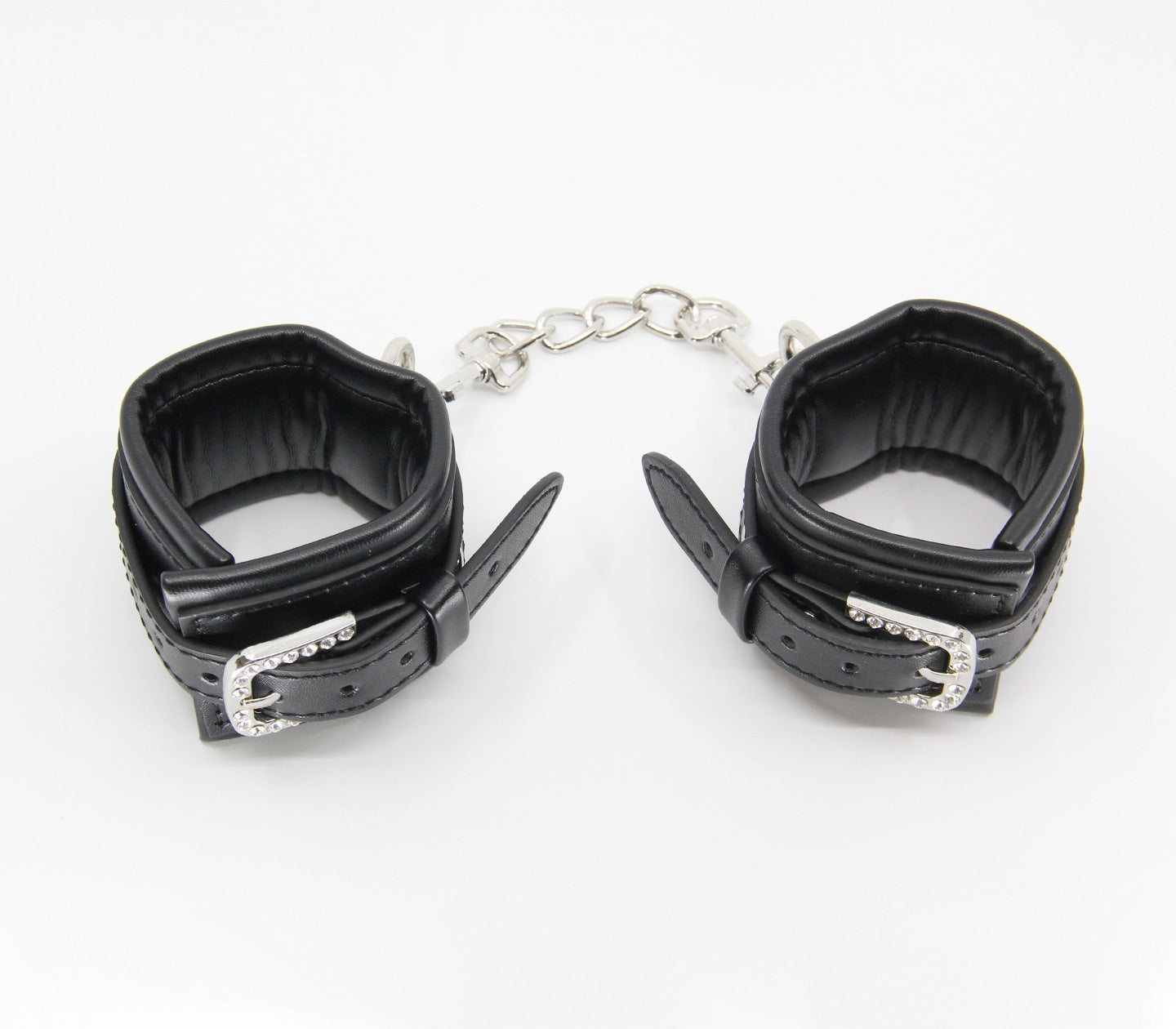 Love In Leather Faux Leather Wrist Restraints With Detachable Chain Join And Diamanté Buckle