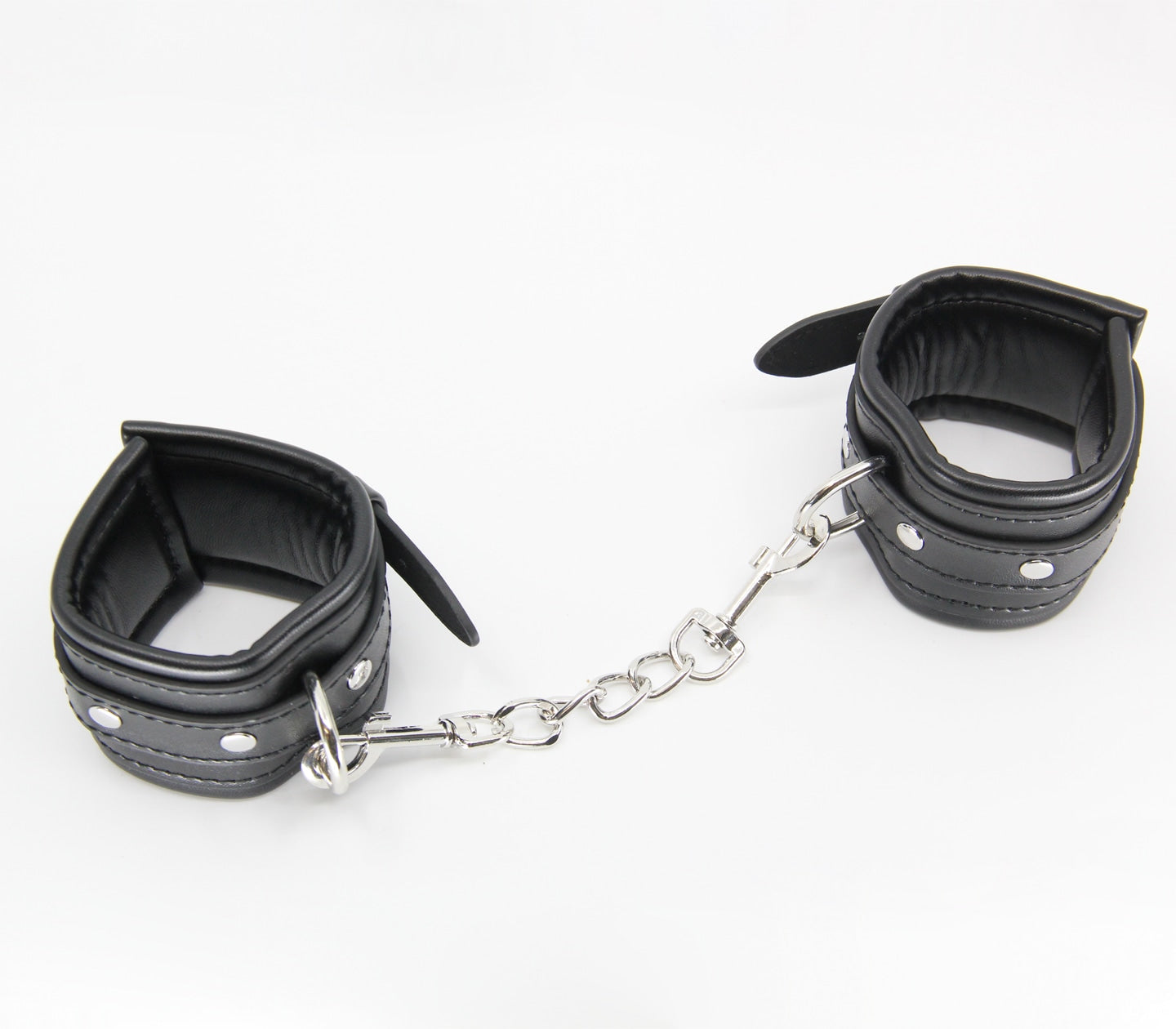 Love In Leather Faux Leather Wrist Restraints With Detachable Chain Join And Diamanté Buckle