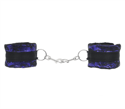 Love In Leather Bright Satin Wrist Cuffs Covered In Luxurious Lace
