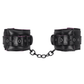 Love In Leather Black Padded Wrist Restraints With Contrast Hot Pink Lining, Matte Black Hardware