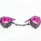 Love In Leather Black Padded Wrist Restraints With Contrast Hot Pink Lining, Matte Black Hardware