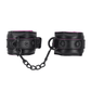 Love In Leather Black Padded Wrist Restraints With Contrast Hot Pink Lining, Matte Black Hardware