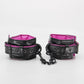 Love In Leather Black Padded Wrist Restraints With Contrast Hot Pink Lining, Matte Black Hardware