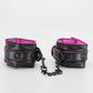 Love In Leather Black Padded Wrist Restraints With Contrast Hot Pink Lining, Matte Black Hardware