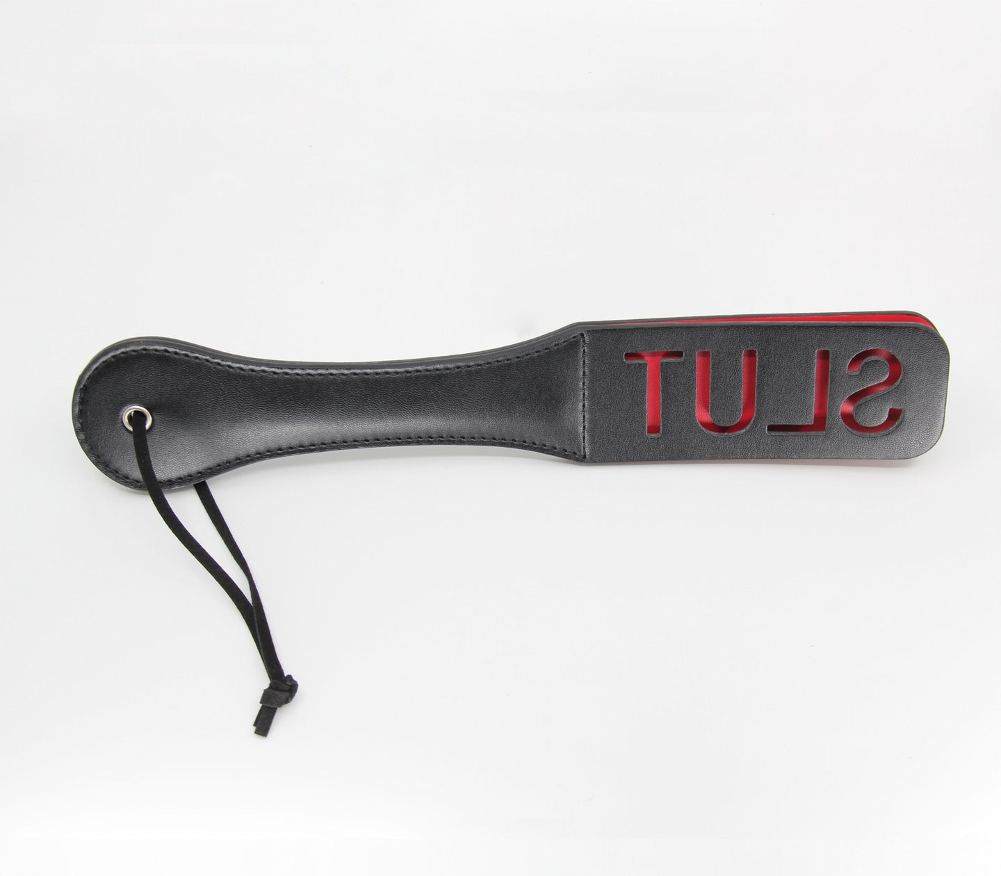 Love In Leather Black Faux Leather Slapper Paddle With ‘Slut’ Cut Out Design B-PAD03