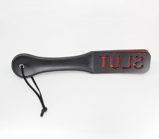 Love In Leather Black Faux Leather Slapper Paddle With ‘Slut’ Cut Out Design B-PAD03