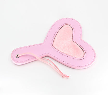 Love In Leather Heart Shaped Vegan Leather Paddle With Faux Fur Inlay B-PAD08