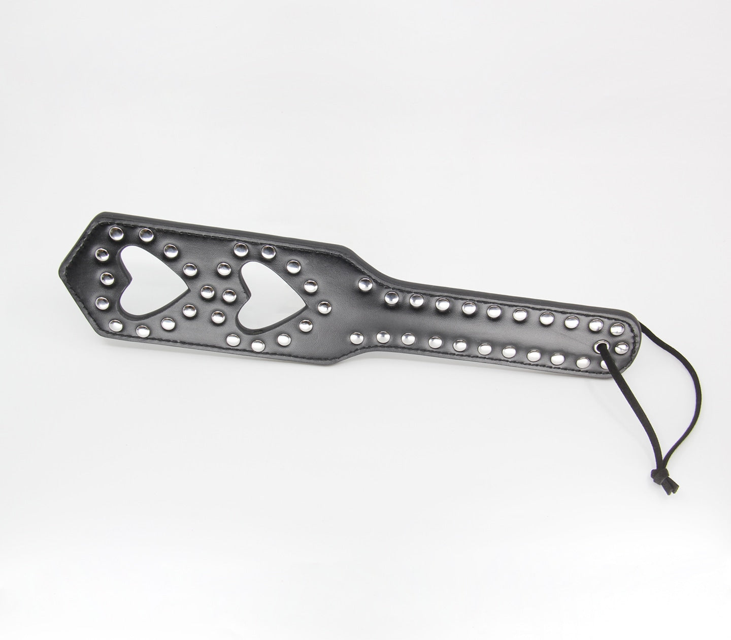 Love In Leather Faux Leather Paddle With Double Heart Cut Out And All-around Silver Stud Detail B-PAD11