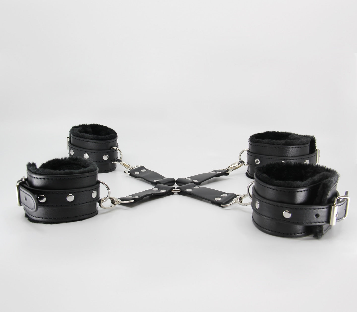 Love In Leather PU Hog Tie Shackle With Detachable Faux Fur Lined Ankle And Wrist Restraints