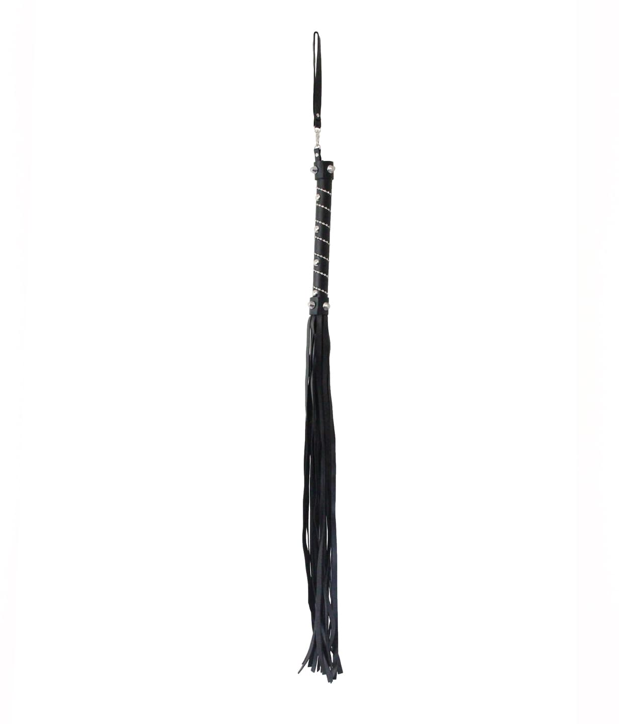 Love In Leather Long Faux Leather Flogger With Wrap Around Silver Chain Detail B-WHI42