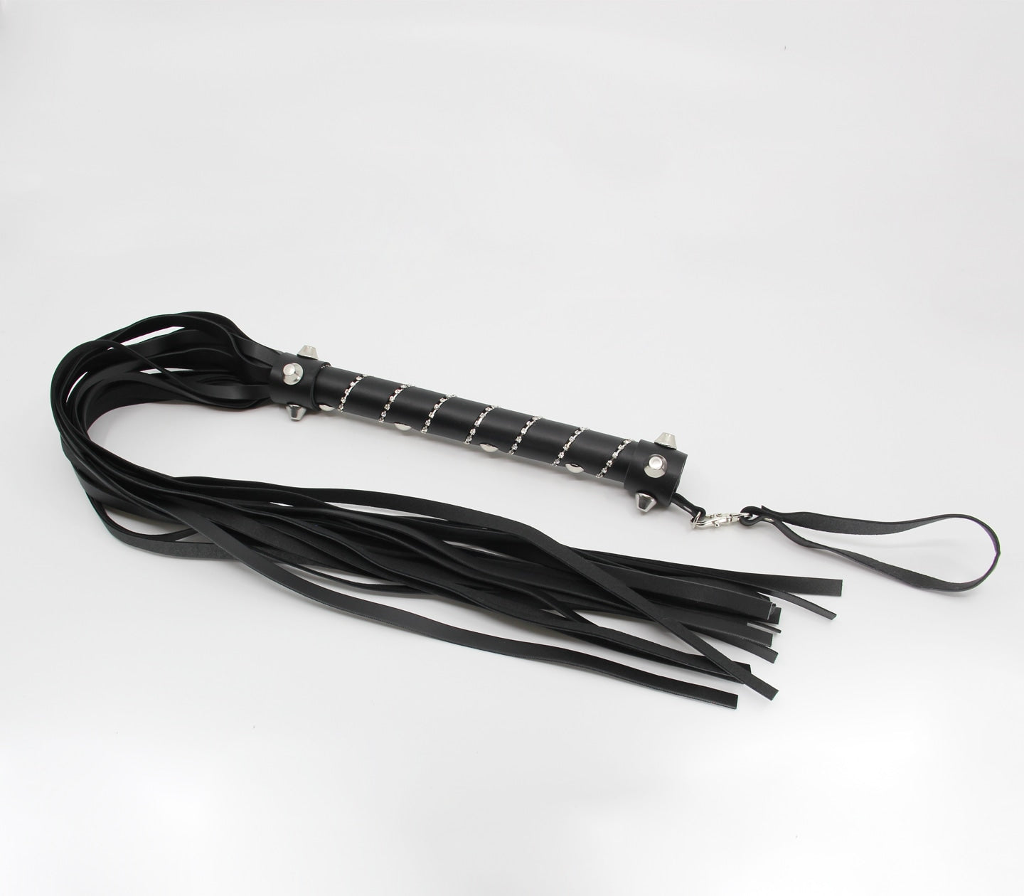 Love In Leather Long Faux Leather Flogger With Wrap Around Silver Chain Detail B-WHI42