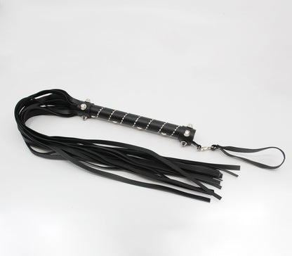 Love In Leather Long Faux Leather Flogger With Wrap Around Silver Chain Detail B-WHI42