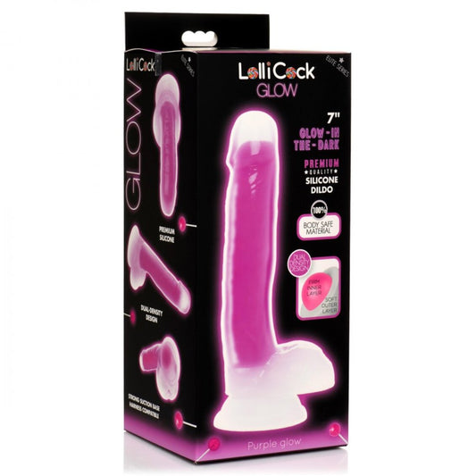 Curve Toys | LolliCock 7" inches Glow-In-The-Dark Silicone Dildo w Balls Purple