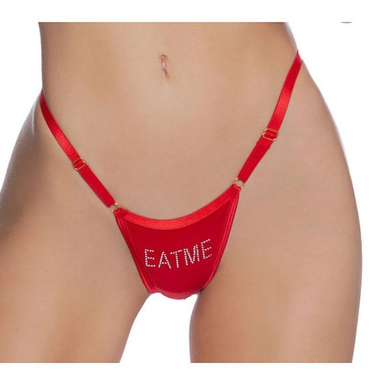 Playboy Lingerie Crotchless Eat Me Bling Thong Red Size OS
