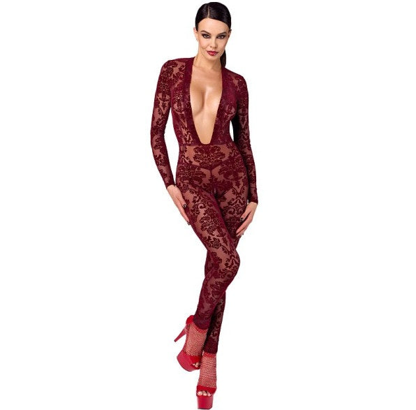 Noir Kink Royal V Neck Catsuit Red Size XS/S/M