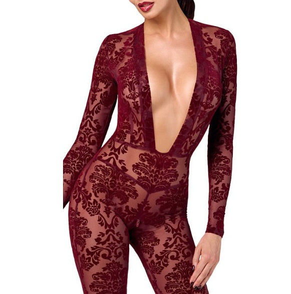 Noir Kink Royal V Neck Catsuit Red Size XS/S/M