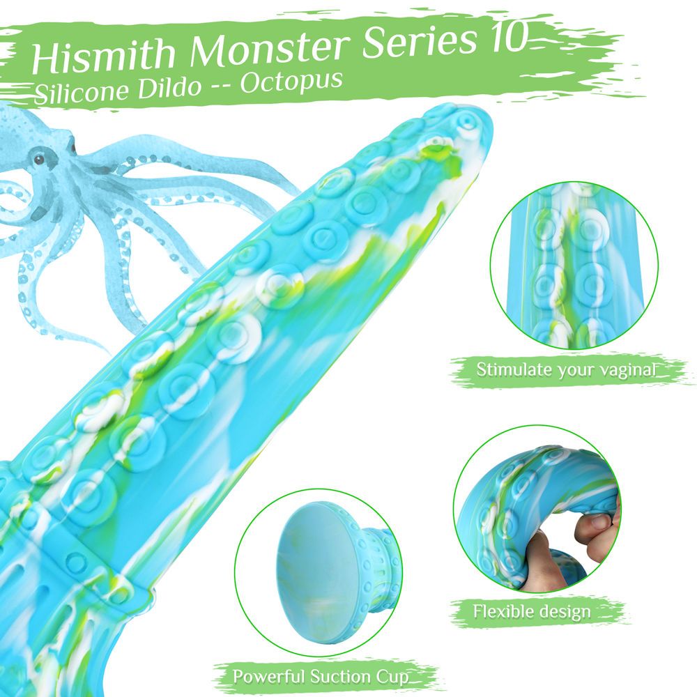 HiSmith 10" Teal Monster Series Silicone Dildo (Suction)