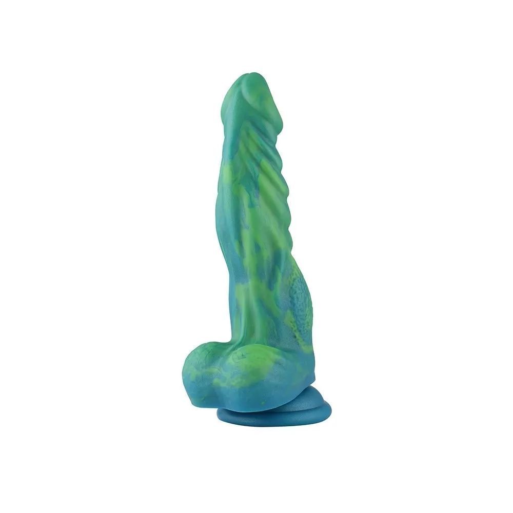 HiSmith 9.6" Silicone Green Mix Yellow Dildo (KlicLoc)