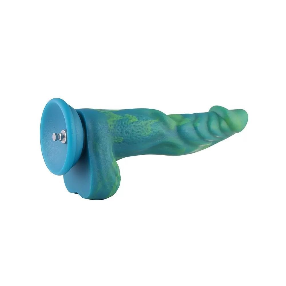 HiSmith 9.6" Silicone Green Mix Yellow Dildo (KlicLoc)