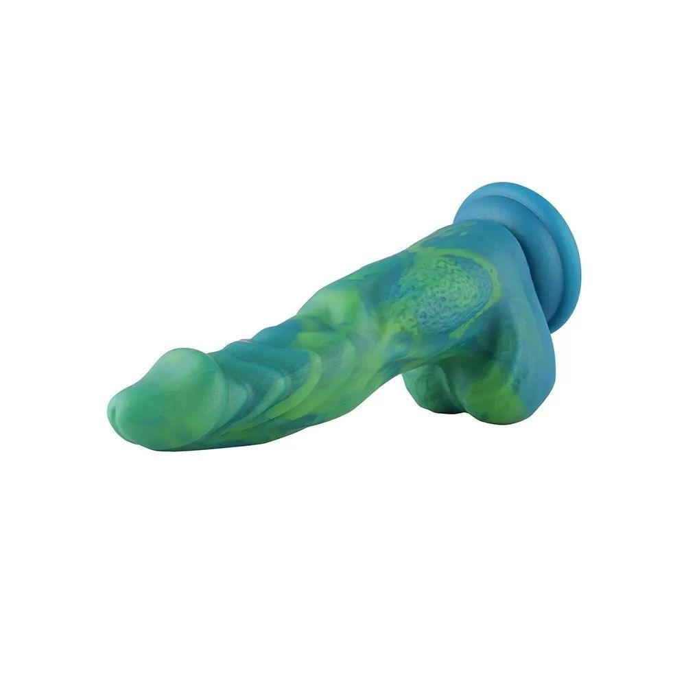 HiSmith 9.6" Silicone Green Mix Yellow Dildo (KlicLoc)