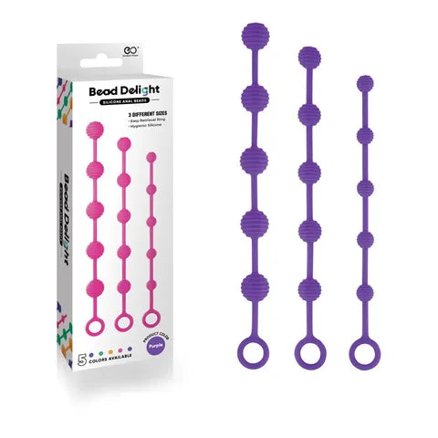 Excellent Power Bead Delight Silicone Anal Beads - Purple Anal Beads - Set of 3 Sizes