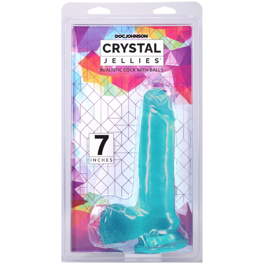Doc Johnson Crystal Jellies 7" Realistic Cock With Balls Teal