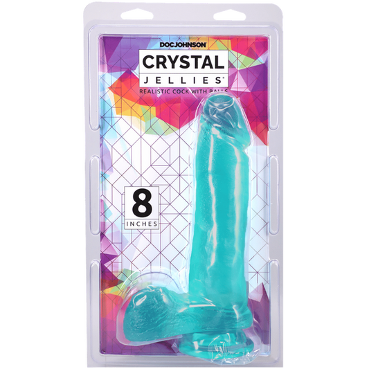 Doc Johnson Crystal Jellies 8" Realistic Cock With Balls Teal