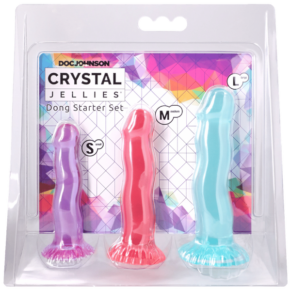 Doc Johnson Crystal Jellies Dong Starter Set - 3 Piece Set (Purple, Pink, Teal)