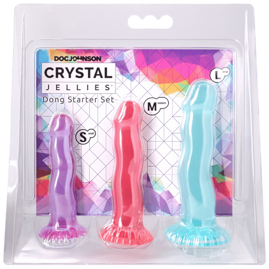 Doc Johnson Crystal Jellies Dong Starter Set - 3 Piece Set (Purple, Pink, Teal)