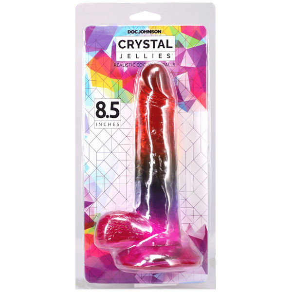 Doc Johnson Crystal Jellies 8.5" Realistic Cock With Balls Rainbow