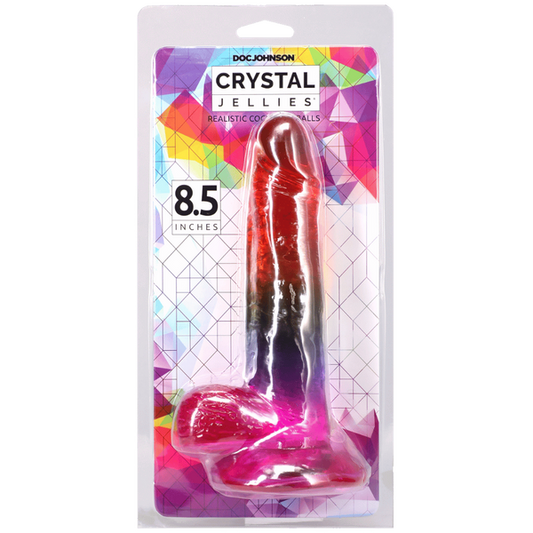 Doc Johnson Crystal Jellies 8.5" Realistic Cock With Balls Rainbow