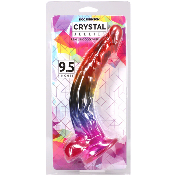 Doc Johnson Crystal Jellies 9.5" Realistic Cock With Balls Rainbow