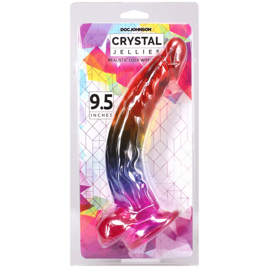 Doc Johnson Crystal Jellies 9.5" Realistic Cock With Balls Rainbow