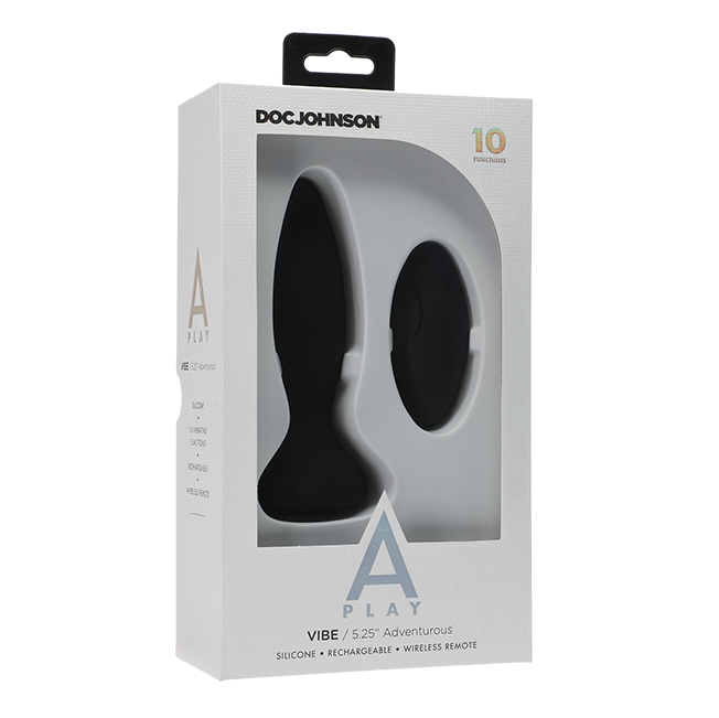 Doc Johnson A-Play Vibe - Adventurous - Rechargeable Silicone Anal Plug With Remote (Black)