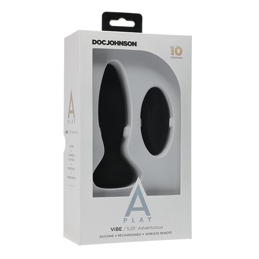 Doc Johnson A-Play Vibe - Adventurous - Rechargeable Silicone Anal Plug With Remote (Black)
