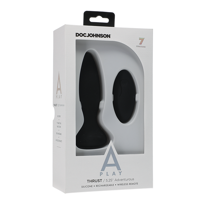 Doc Johnson A-Play Thrust - Adventurous - Rechargeable Silicone Anal Plug With Remote (Black)